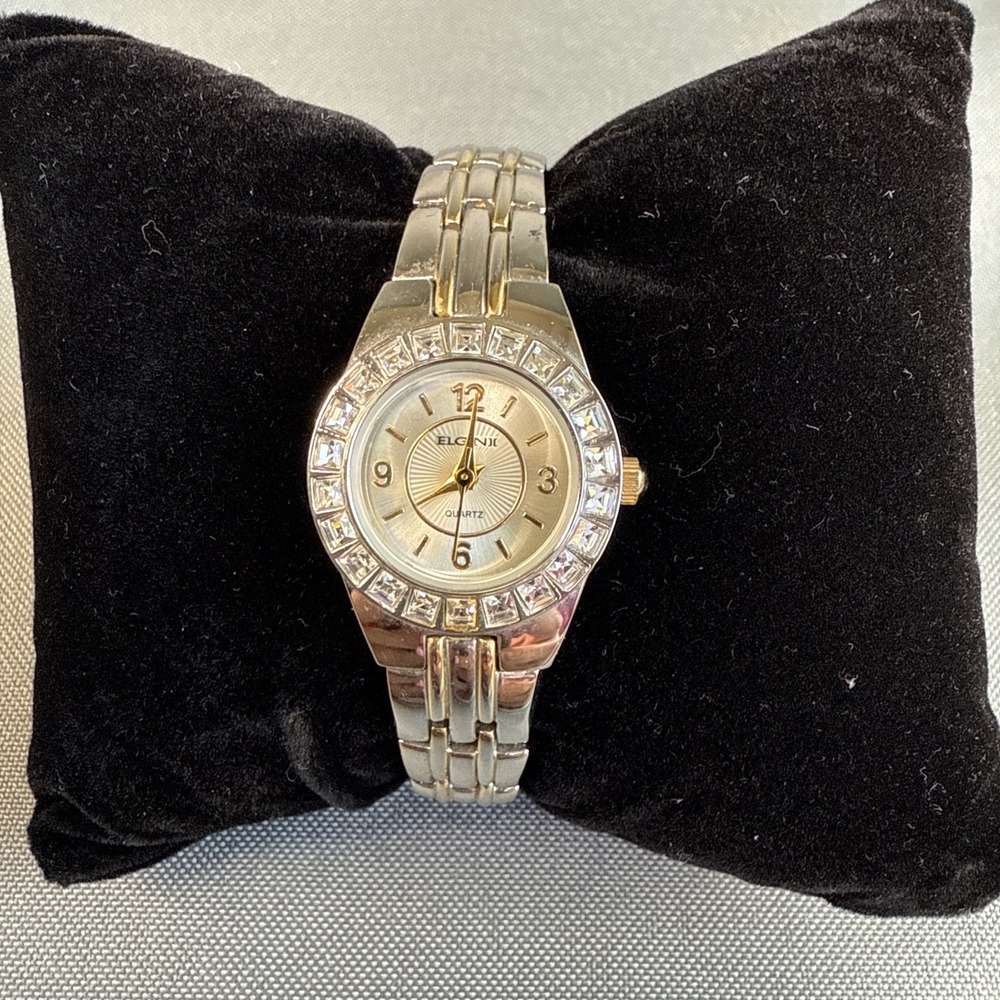Ladies Elgin Quartz‎ Two Tone Watch With Simulated Diamond Bezel